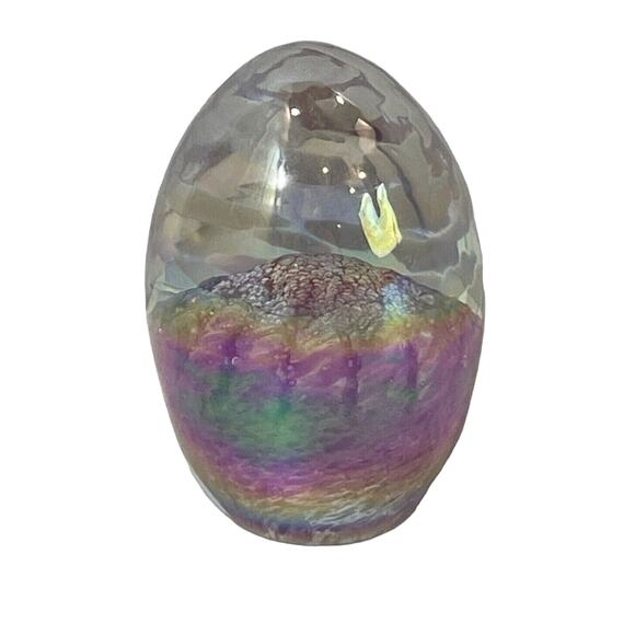 Glass Eye Studio GES Paperweight Iridescent Egg Shaped Pink White Signed Dated - Picture 4 of 9